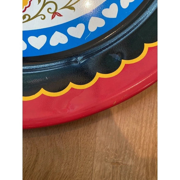 Vtg Scandinavian Tin Tray Pennsylvania Dutch Colorful Wall Art 19” - Picture 6 of 8